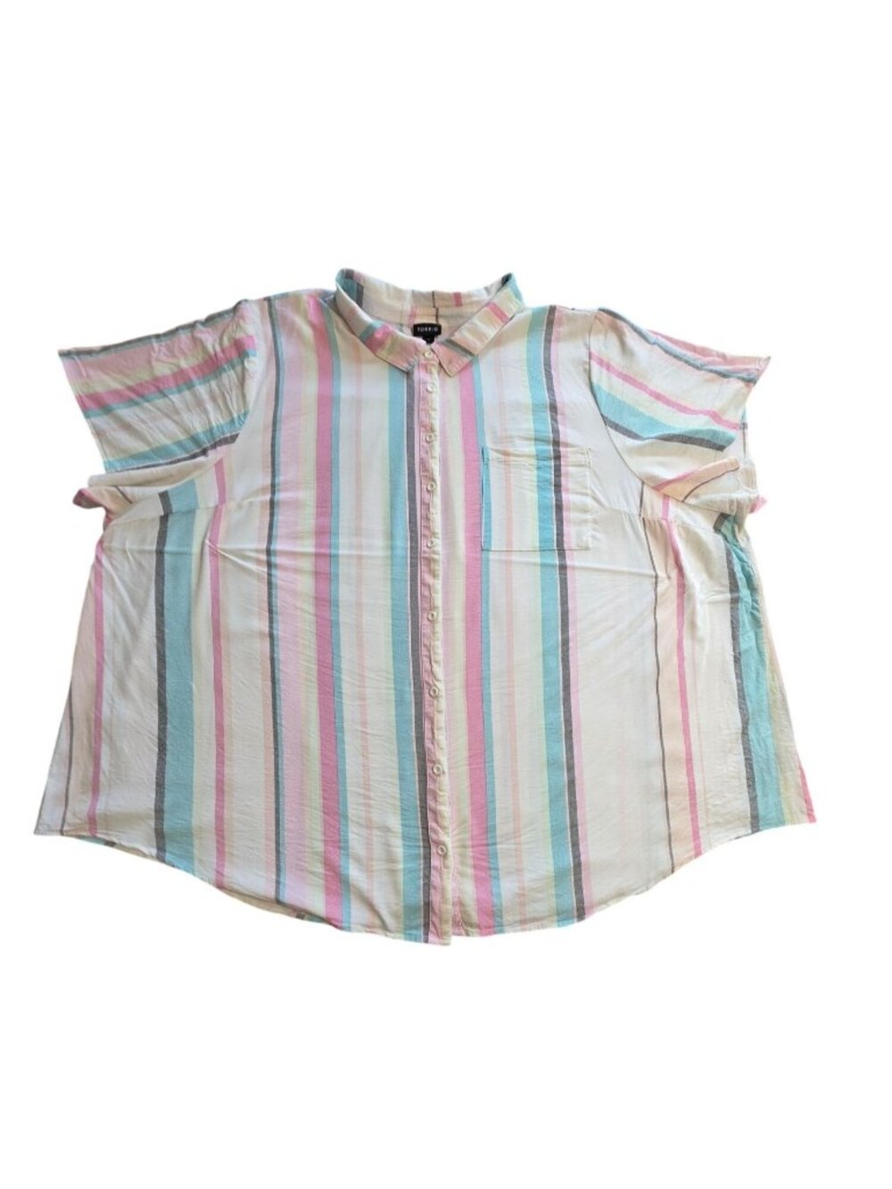 Torrid Womens Plus Size 6X Pastel Stripe Button Up Shirt Rayon Short Sleeve GUC